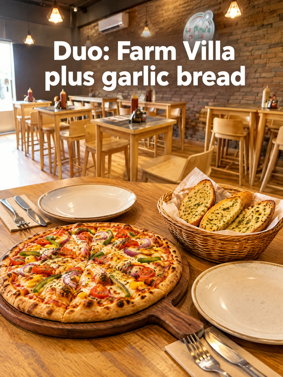 Slide 3: Duo, Farm Villa plus garlic bread